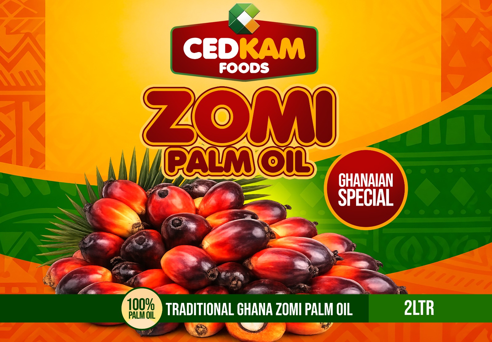 CEDKAM Foods Zomi Palm Oil, Traditional Ghana Zomi Palm Oil, 2L